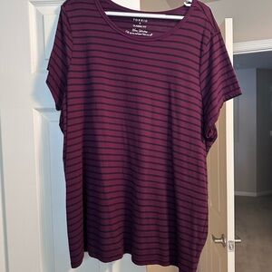 Torrid Burgundy and Black Striped Short Sleeve Tee